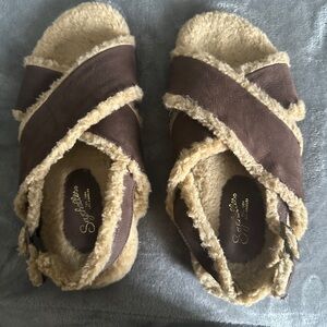 Seychelles Brown&Tan Shearling Sandals, Slippers, House shoes sz 8
